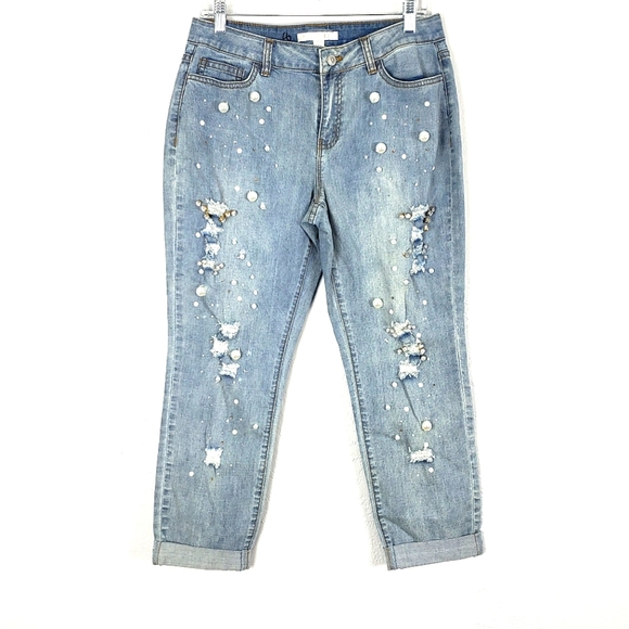 Boston Proper Denim - Boston Proper Jeweled Distressed Skinny Cropped 8